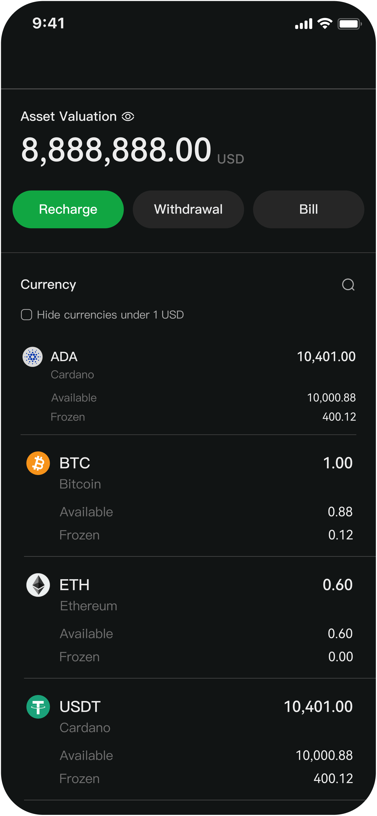 Digital currency trading platform UI preview